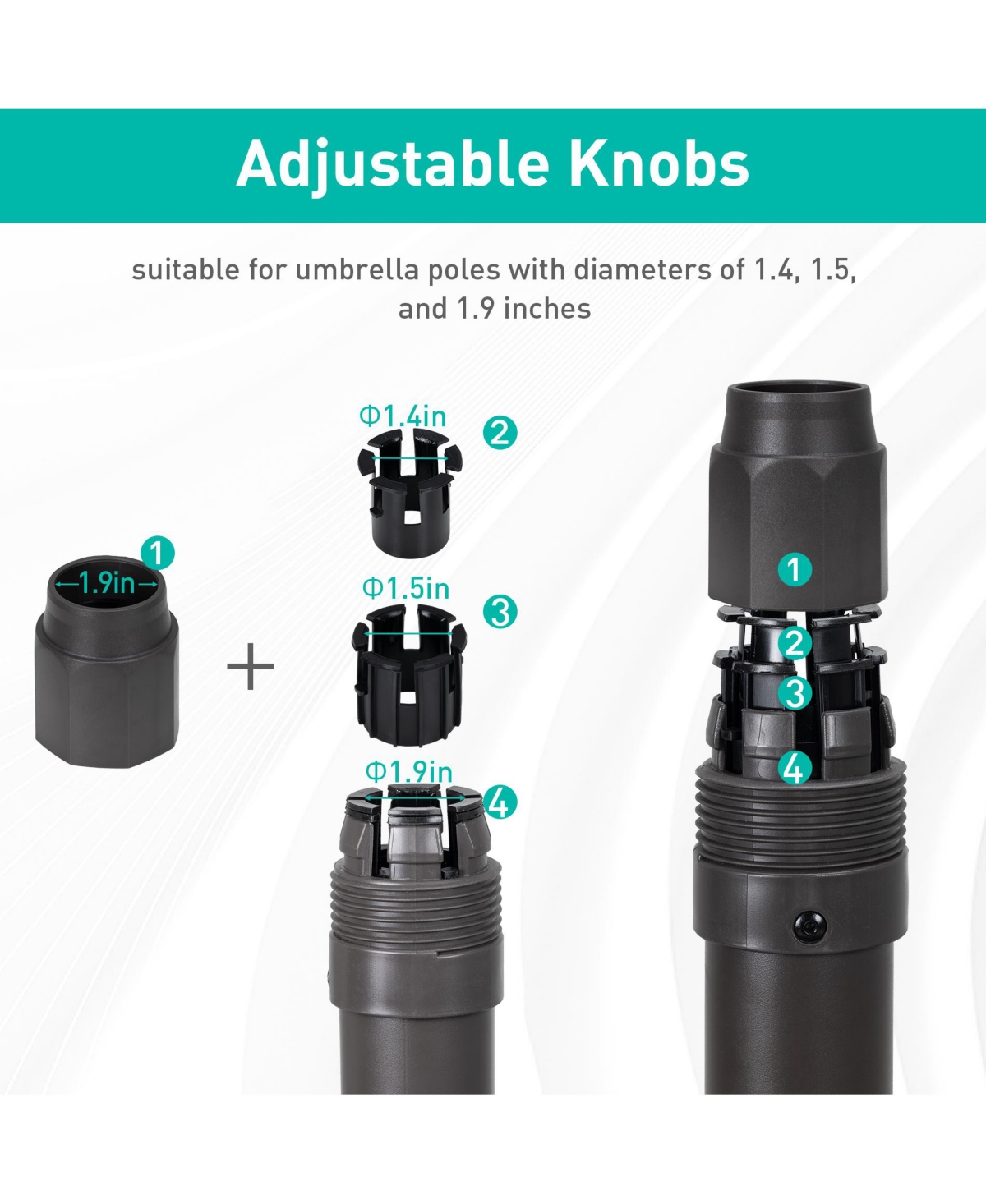 Aoodor Patio Umbrella Base With Wheels, Heavy Duty Fillable Market Umbrella Stand For Patios, Poolside, Garden With 4 Wheels, 2 Locks And Adjustable K