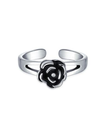 Black Rose Flower Shape Midi Split Band Toe Ring 925 Silver Sterling