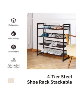 4-Tier Shoe Rack Adjustable to Flat Slant Shoe Organizer Holder Stand