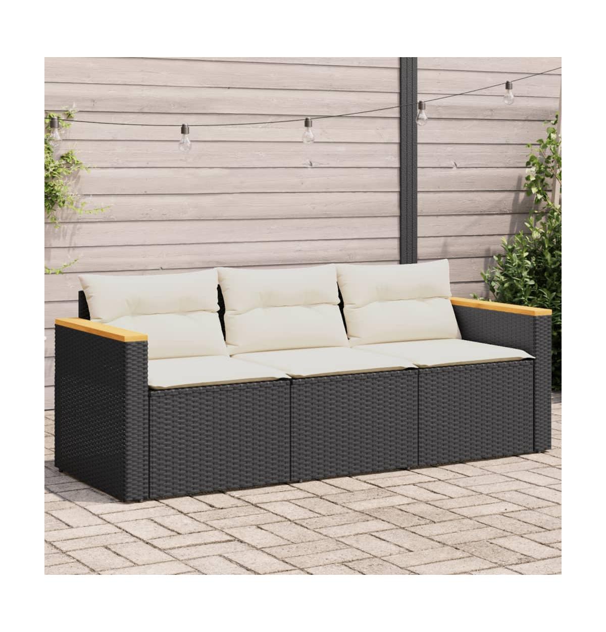 vidaXL Patio Sofa with Cushions 3-SeaterPoly Rattan - Black