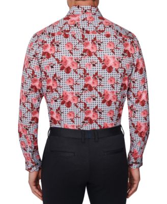Men's Slim Fit Non-Iron Floral-Print Performance Stretch Dress Shirt