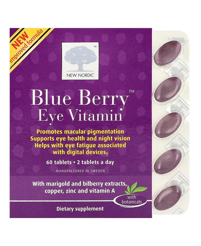 New Nordic Blue Berry Eye Vitamin | Eye & Vision Support Supplement | Lutein & Bilberry | - 60 Count