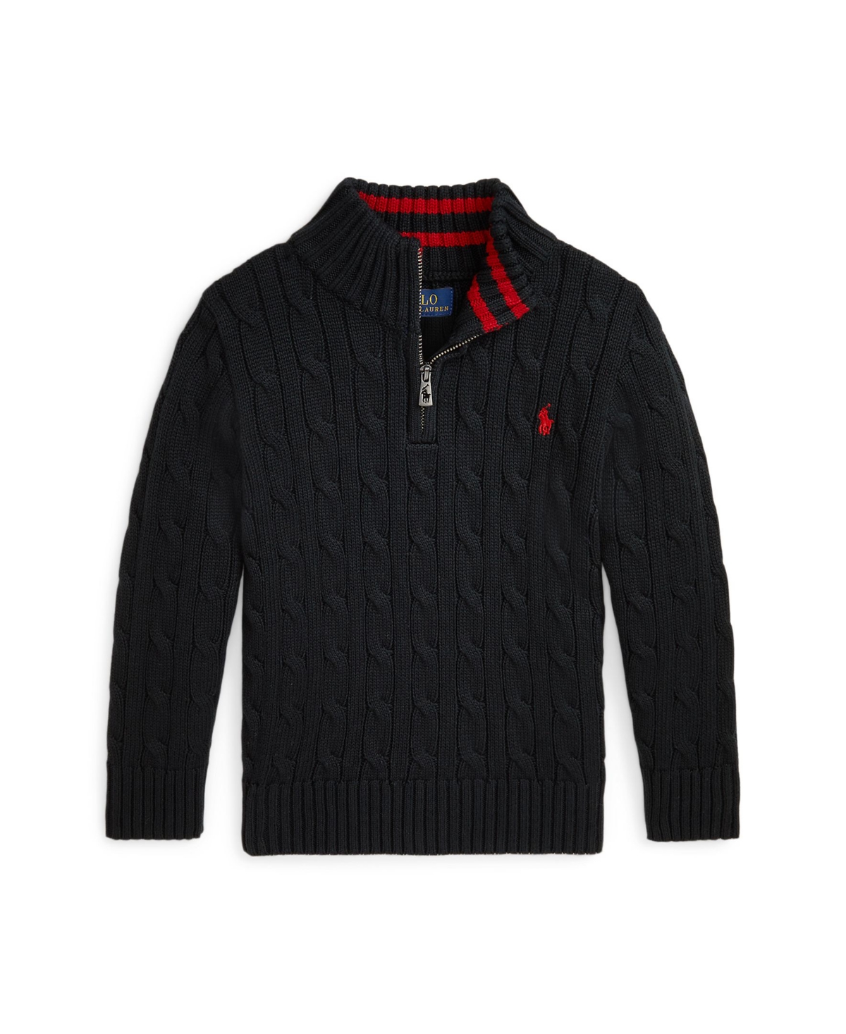 Polo Ralph Lauren Little And Toddler Boys Cable-knit Cotton Quarter-zip Sweater In Polo Black