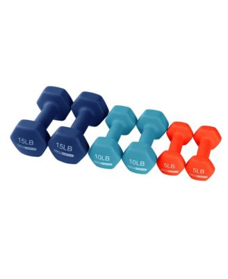 5, 10, and 15 Pound Neoprene Dumbbell Weight Set with Storage Rack