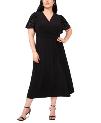 MSK - Plus Size Sequinned-Sleeve Fit & Flare Dress