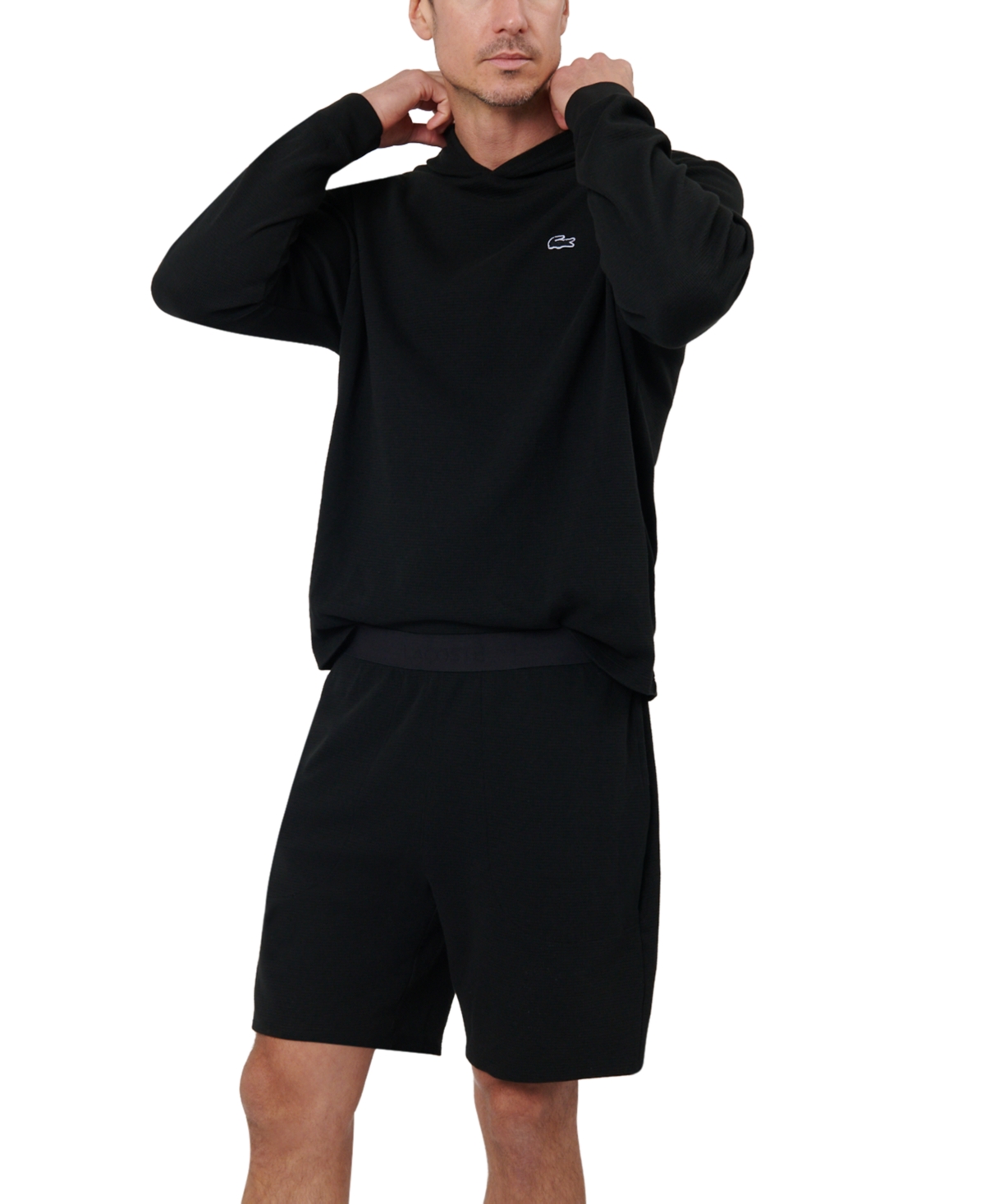 Lacoste Men's Thermal Sleep Waffle Hoodie In Black