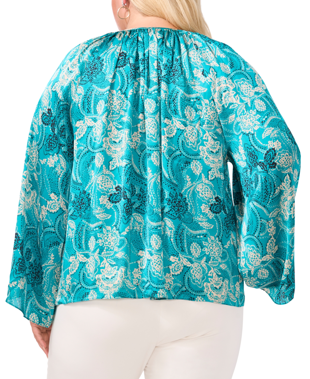 VINCE CAMUTO PLUS SIZE PRINTED SPLIT-NECK LONG-SLEEVE BLOUSE, CREATED FOR MACY'S 
