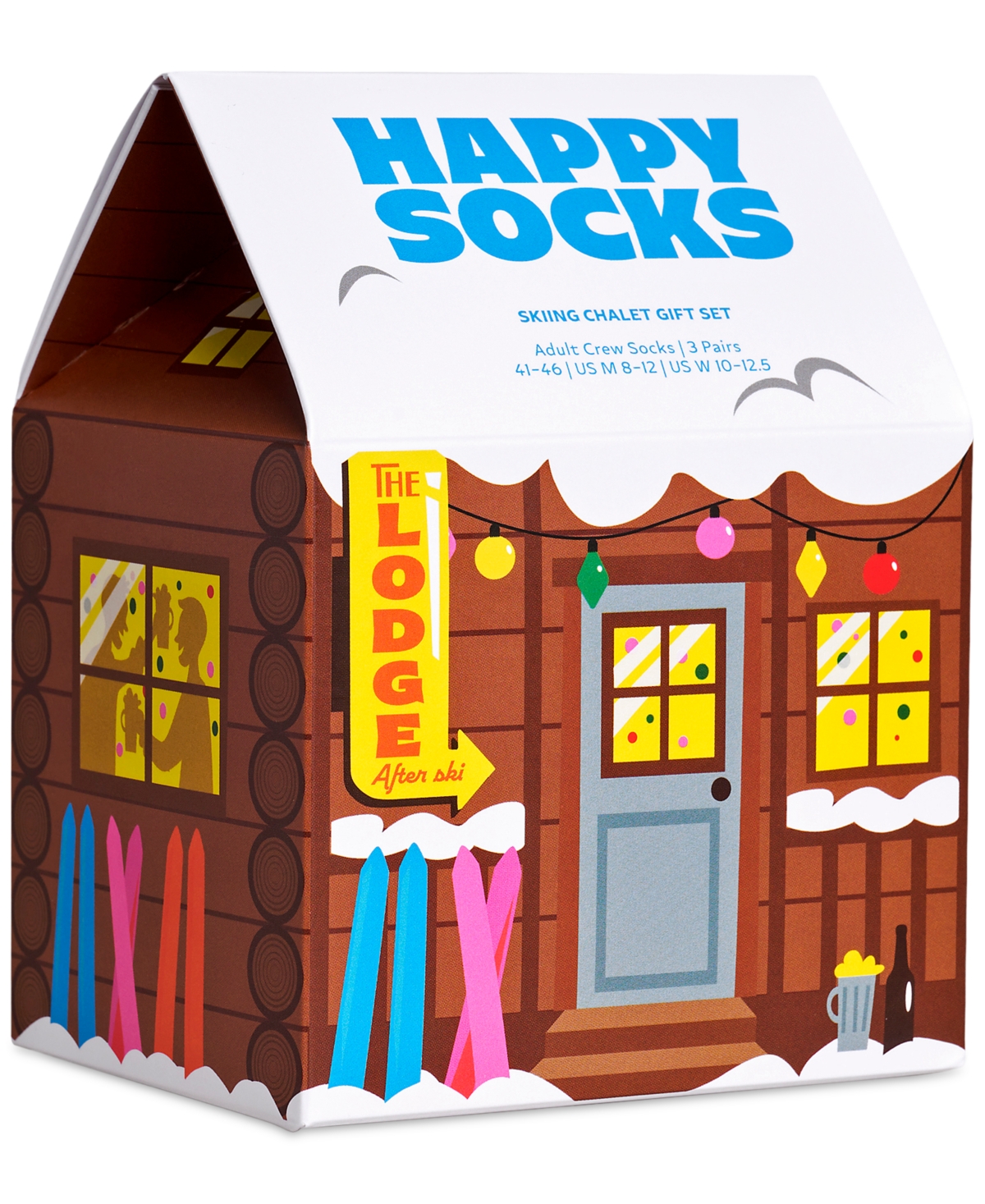 Happy Socks Assorted 2-pack Skiing Chalet Crew Socks Gift Set In Medium Brown