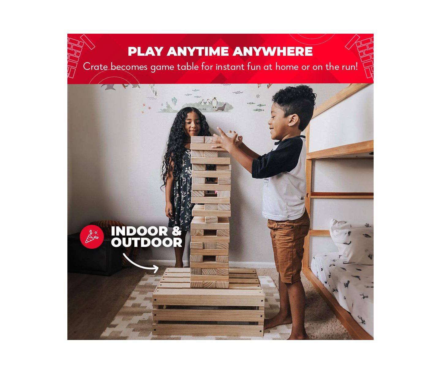 Детская игрушка SWOOC Giant Tower Game with Storage Crate, 60 Blocks, New Zealand Pine, Ages 5+ — фото 5