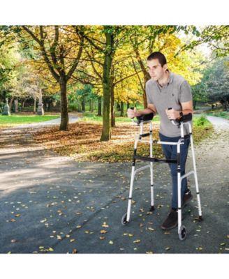 Folding Height Adjustable Walking Frame with Armrest Support-Silver