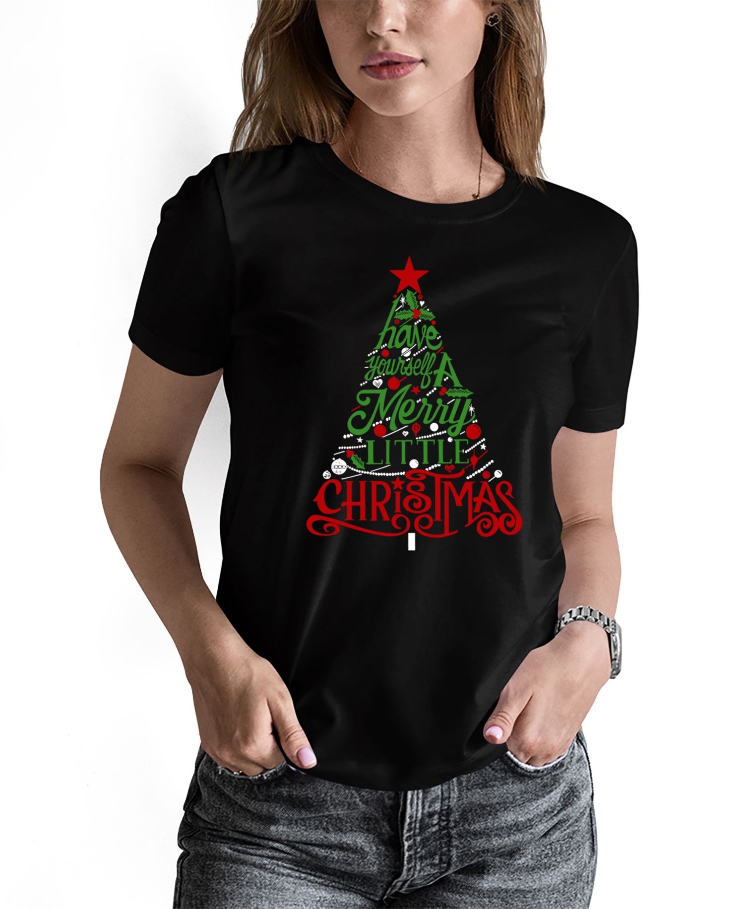 Women’s Have Yourself a Merry Little Christmas Word Art Crew Neck T-Shirt