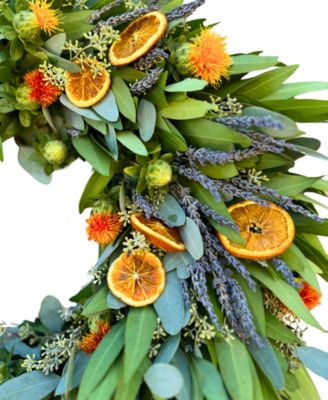 Real Aromatic Wreath Bayleaf, Seeded Eucalyptus, Safflower, Dried Lavender and Dehydrated Orange Slices, 22"