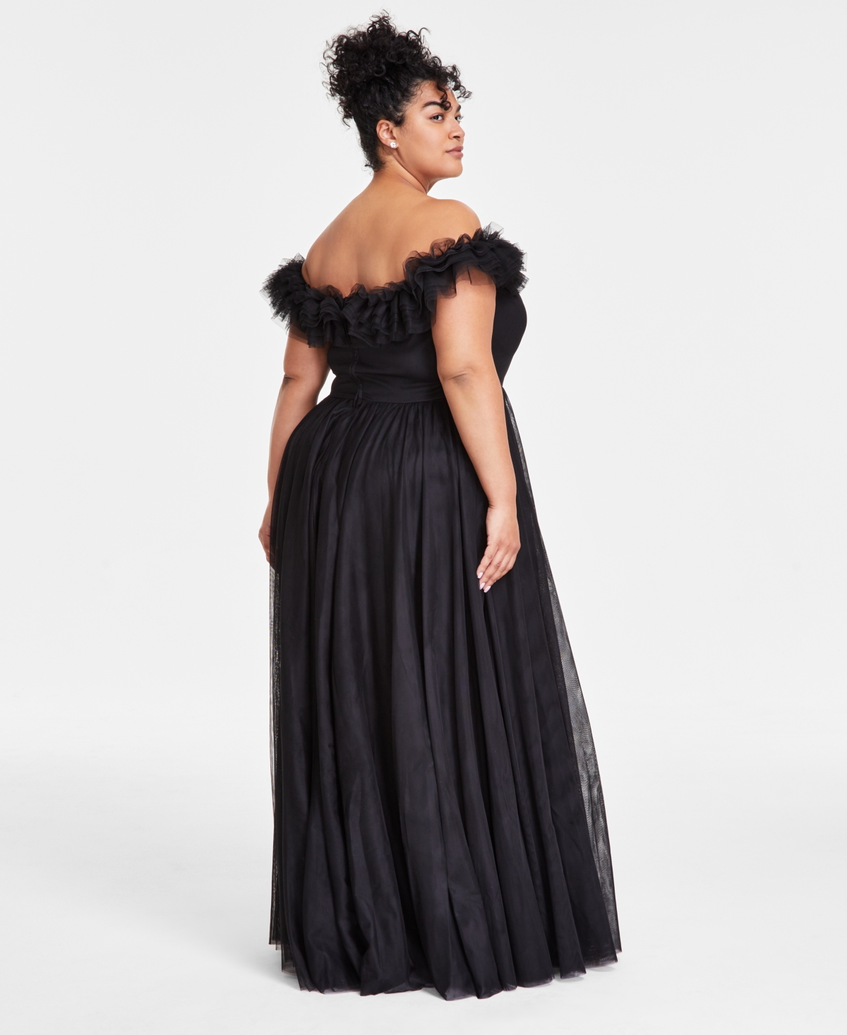 City Studios Trendy Plus Size Tulle-Trim Off-The-Shoulder Gown, Created for Macy's