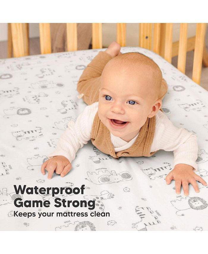 KeaBabies 2pk Soothe Waterproof Fitted Mini Crib Sheets for Girl, Boy, 100% Organic Soft Cotton Pack and Play Sheets - Gray