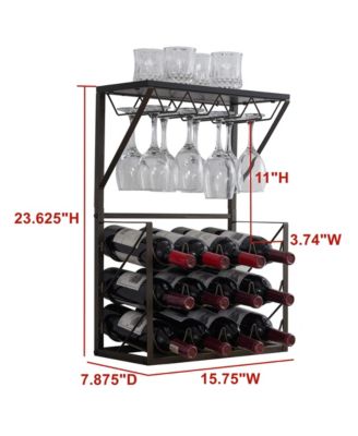 - 12 Bottles Countertop Wine Rack Stand with Glass Holder, Wine Storage Cabinet Shelf, Pewter/Marble