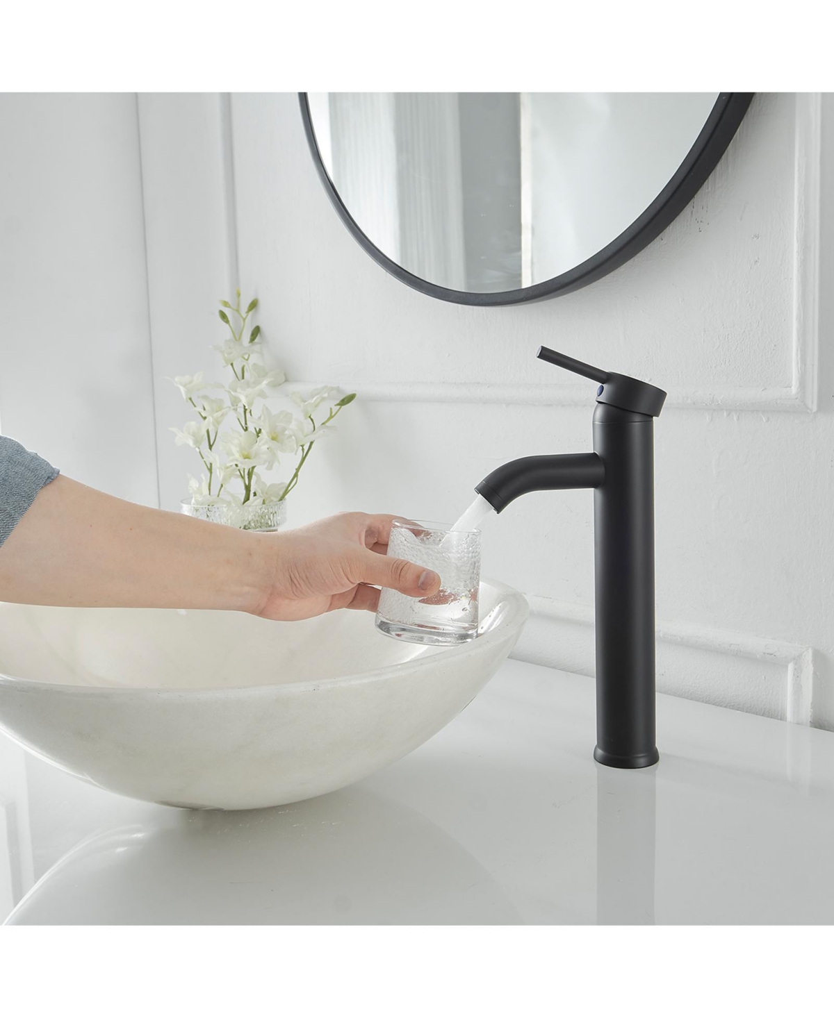 Greenspring Bathroom Vessel Sink Faucet Black Single Handle One Hole Commercial Lavatory Vanity Faucets with Pop Up Drain and Supply Line - Matte blac