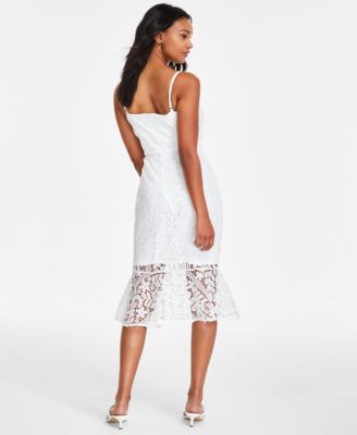 Women's Floral-Lace V-Neck Sleeveless Midi Lace Dress