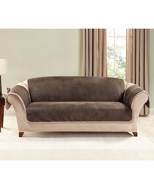 Sure Fit Vintage Faux Leather With Sherpa Pet Sofa Cover Reviews Slipcovers Home Decor Macy S
