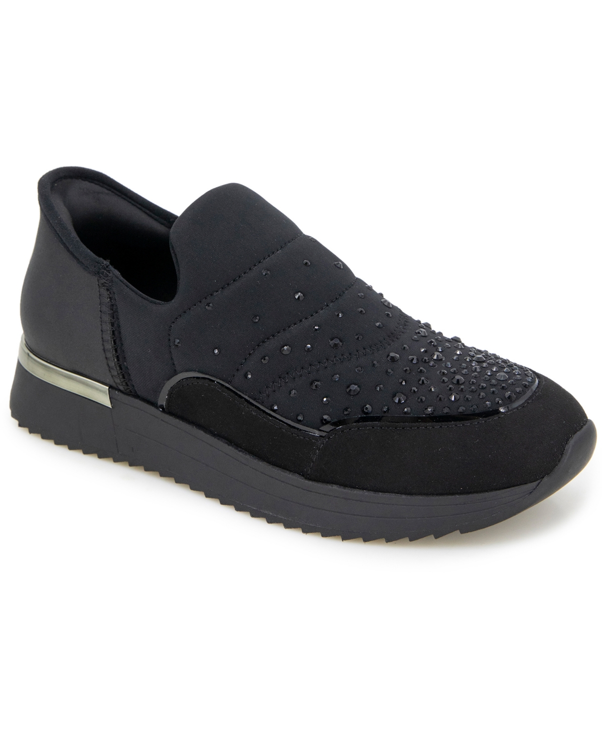 Kenneth Cole Reaction Women's Cameron Ez On Knit Almond Toe Sneakers In Black