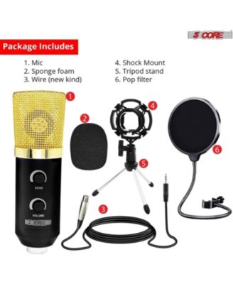5Core Recording Microphone Podcast Bundle Professional Condenser Cardioid Mic Kit w Boom Arm - RM 7 BG