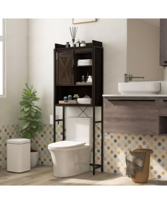 Over The Toilet Storage Cabinet Rack Bathroom w/ Slipping Barn Door & Adjustable Shelf Espresso
