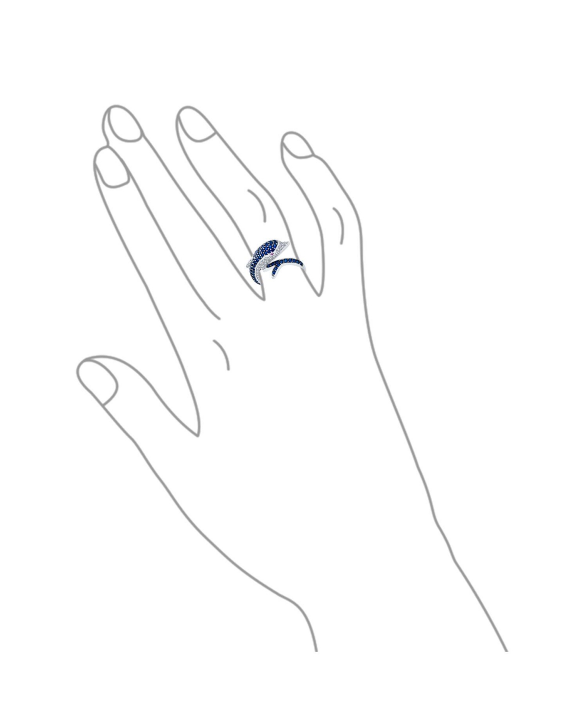 Bling Jewelry Pave Navy Blue Cubic Zirconia Bypass Dolphin Band Ring BlackPlated Brass - Silver