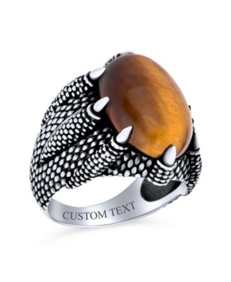 Big Retro Stripe Statement Oval Signet Natural Tiger Eye Claw Ring Silver