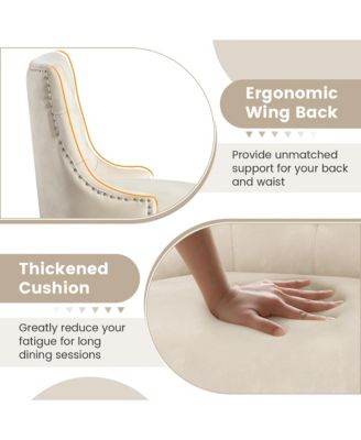 Upholstered Dining Chairs Set of 2 w/ Rubber Wood Legs Padded Seat Nailhead Trim