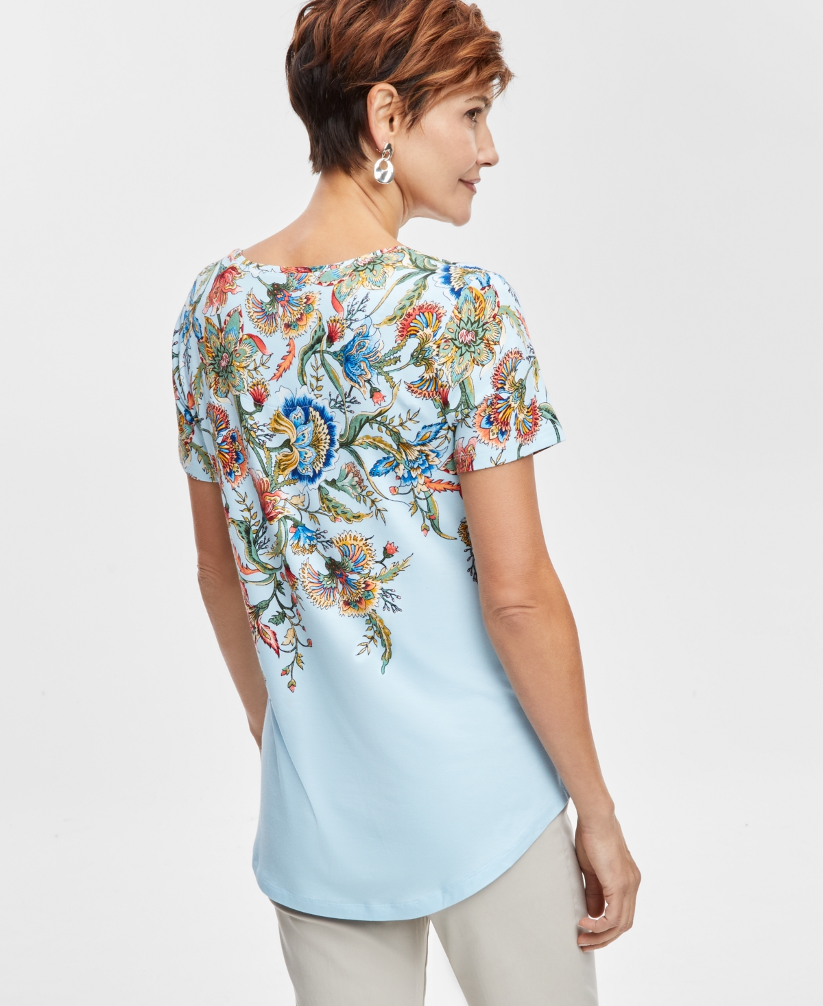 Shop Jm Collection Women's Printed Scoop-neck T-shirt In Winter Mist Combo