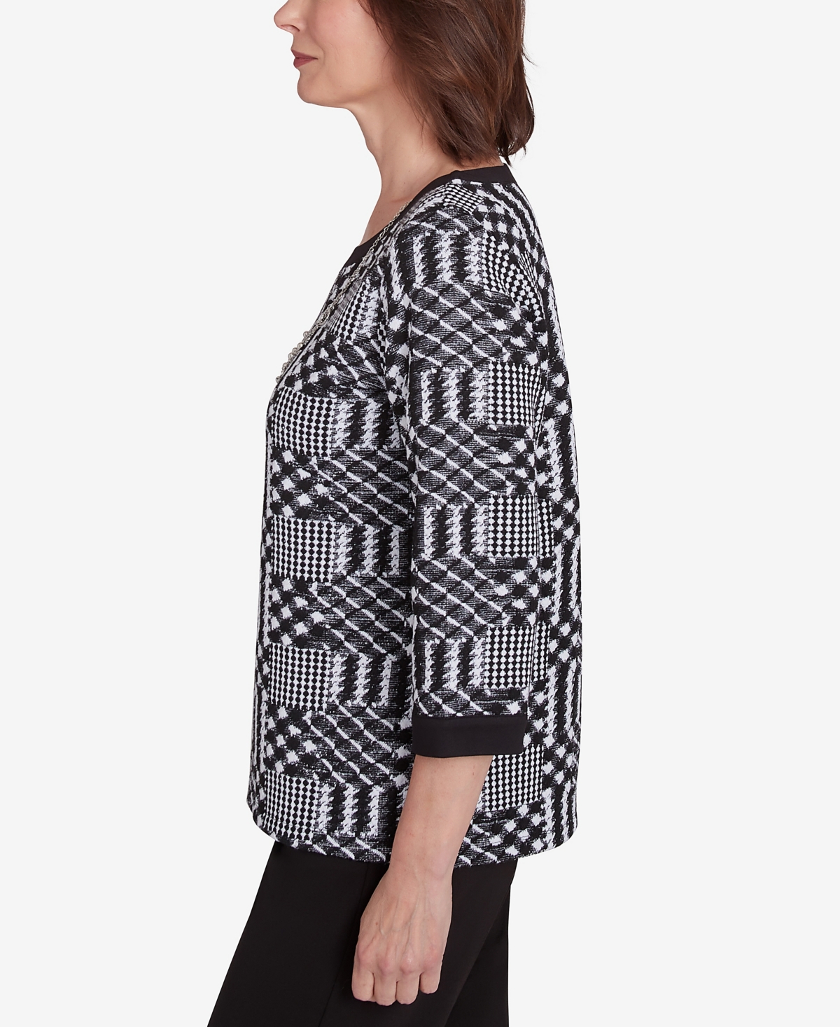 Alfred Dunner Runway Ready Women's Houndstooth Textured Top In Multi Black