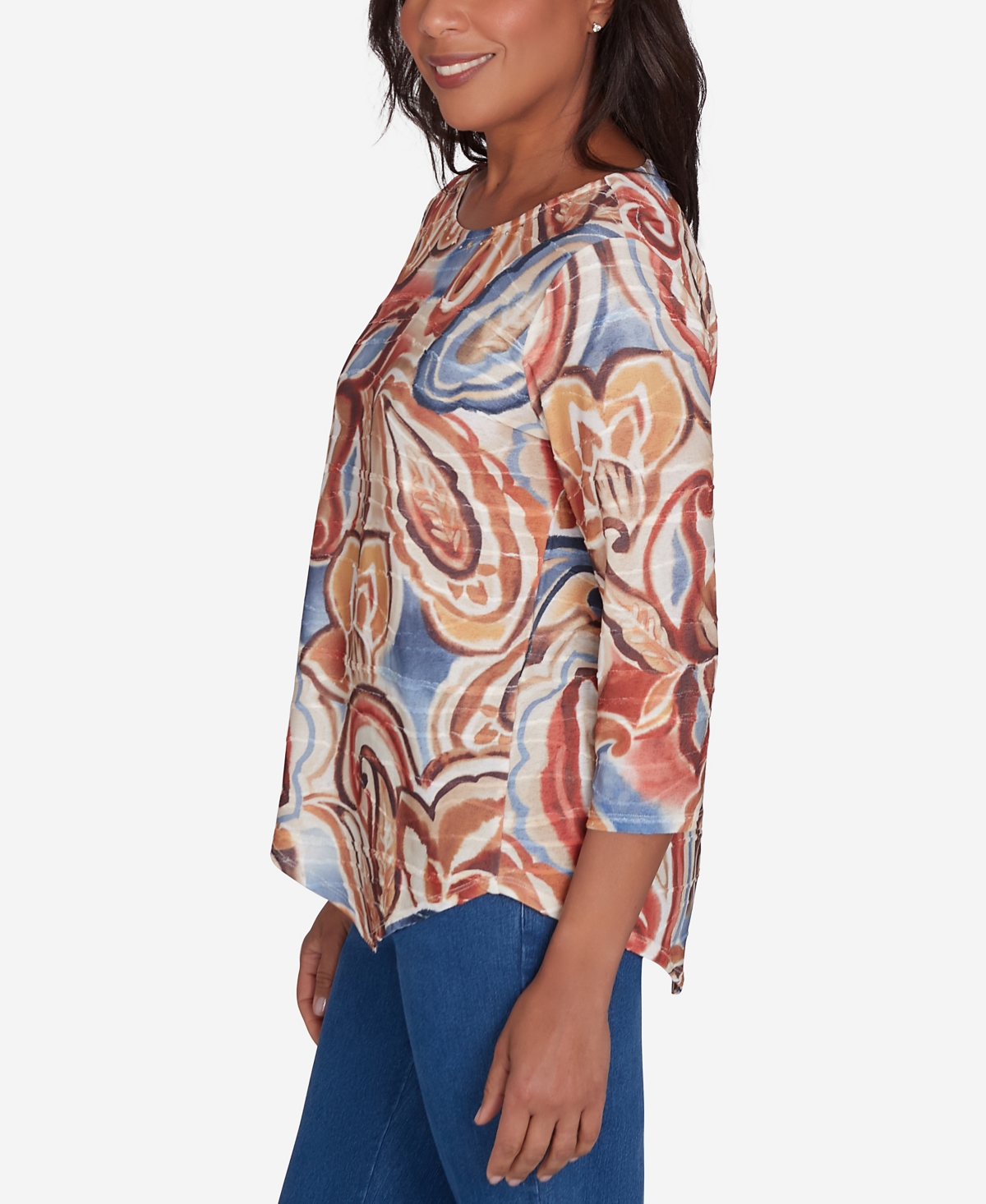 Alfred Dunner Petite Harvest Moon Watercolor Paisley Crew Neck Top