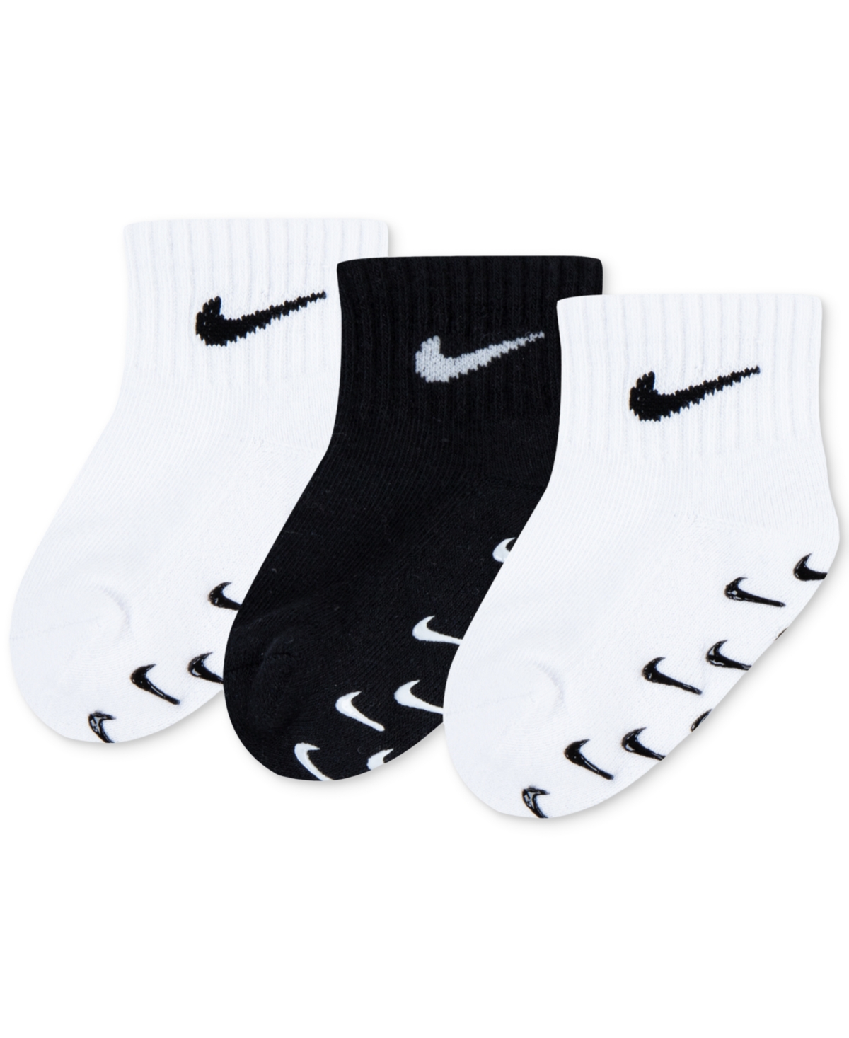 Nike Baby And Toddler Logo Gripper Ankle Socks, 3 Pack In White
