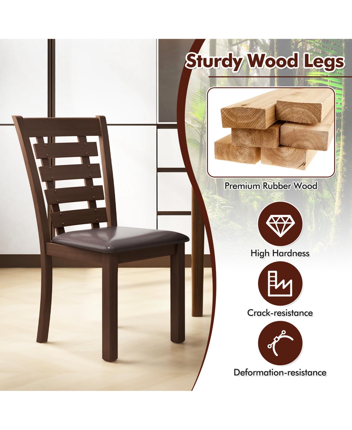 Costway Wooden Dining Chairs Set of 4 with Upholstered Seat & Rubber High Back