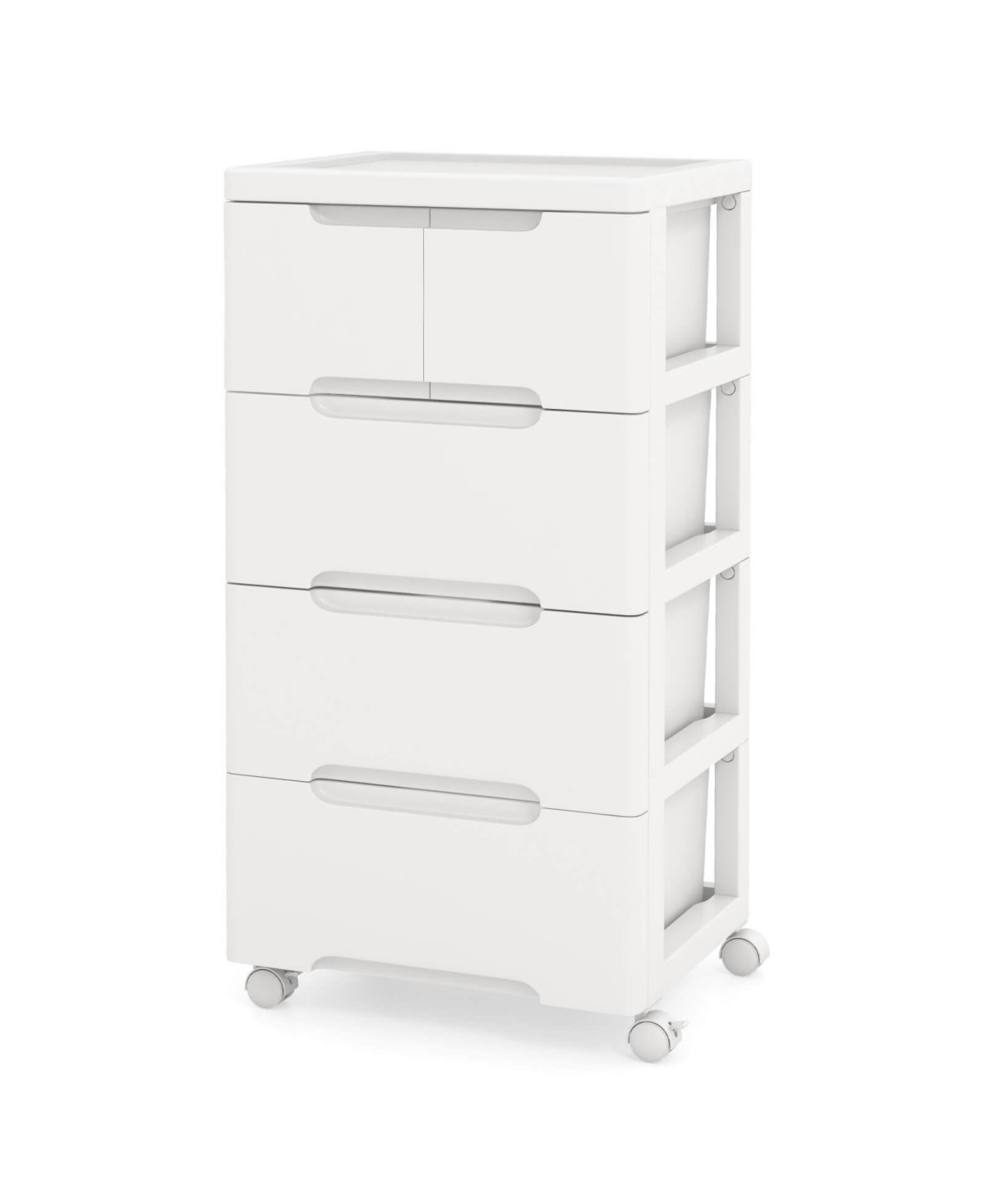1 Pcs 5-Drawer Plastic Rolling Storage Cart with 4 Universal Wheels Dresser Cabinet - White