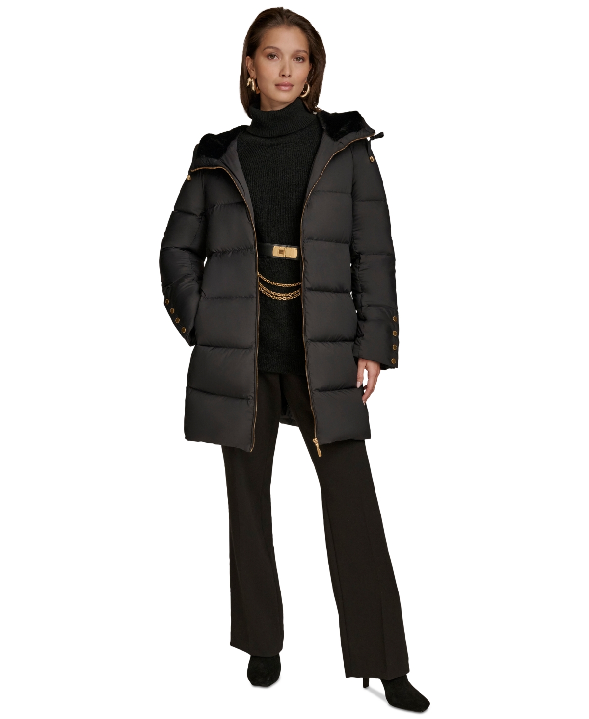 Donna Karan Women's Hooded Down Puffer Coat In Black