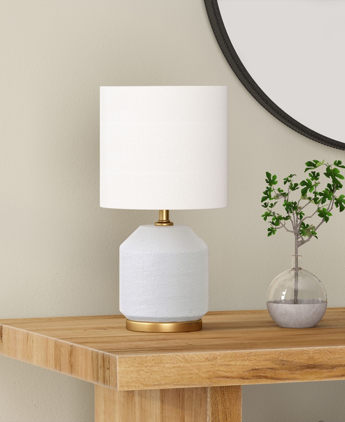 Hudson & Canal 15" Ceramic Esther Mini Lamp In Matte White,antiqued Brass
