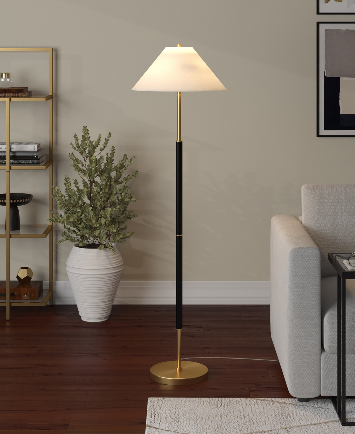 Hudson & Canal 18" Metal Simona 2-light Floor Lamp In Matte Black,brass
