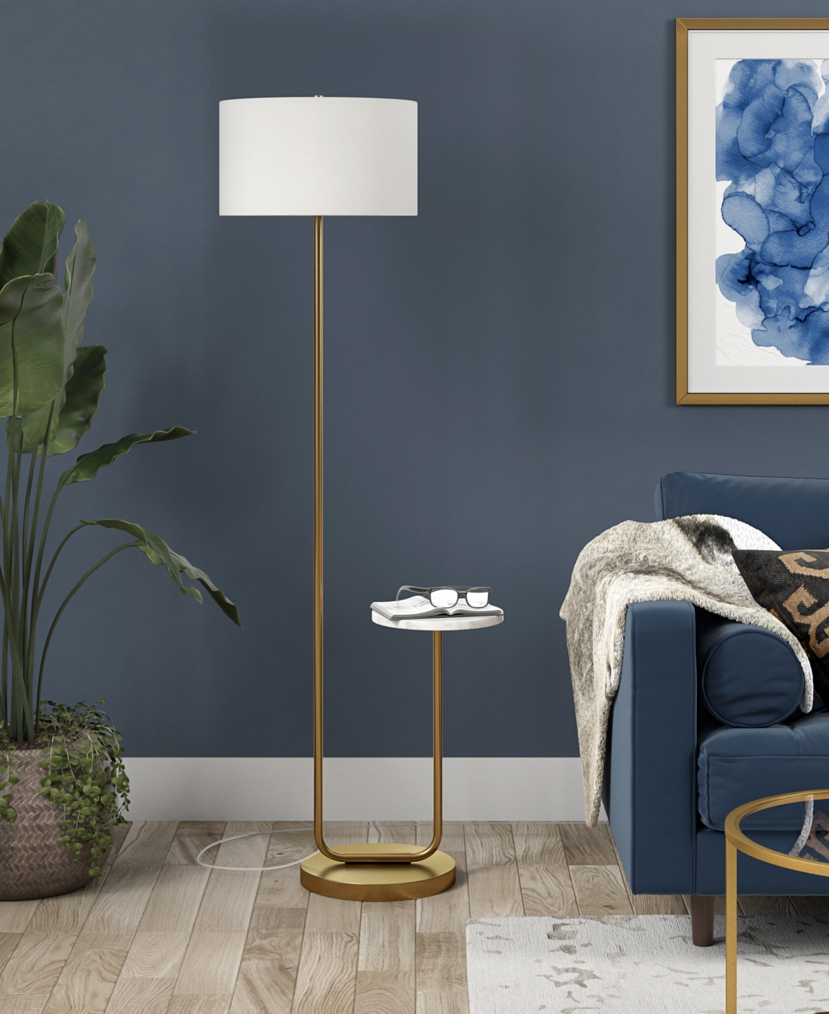 Hudson & Canal 65.75" Metal Jacinta Floor Lamp In Brass,white Marble