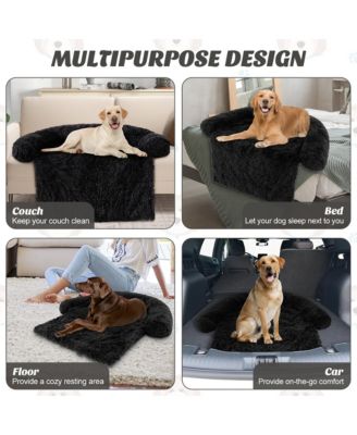 Plush Calming Dog Couch Bed with Anti-Slip Bottom Plush Mat for Large Dogs & Cats
