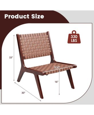 Woven Leather Accent Chair Mid Century Rubber Wood Armless Side Chair