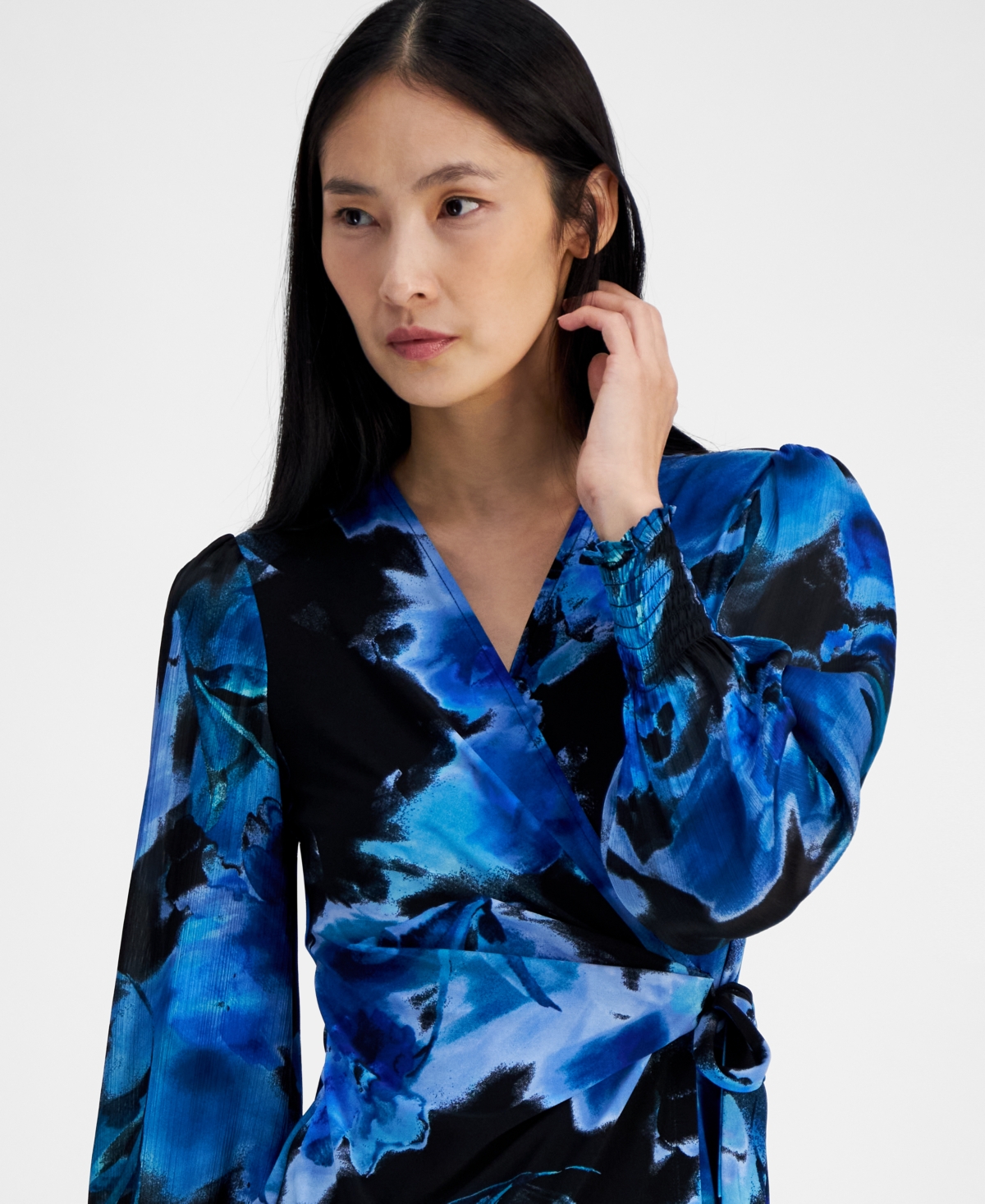 Anne Klein Petite Printed Faux-Wrap Blouse