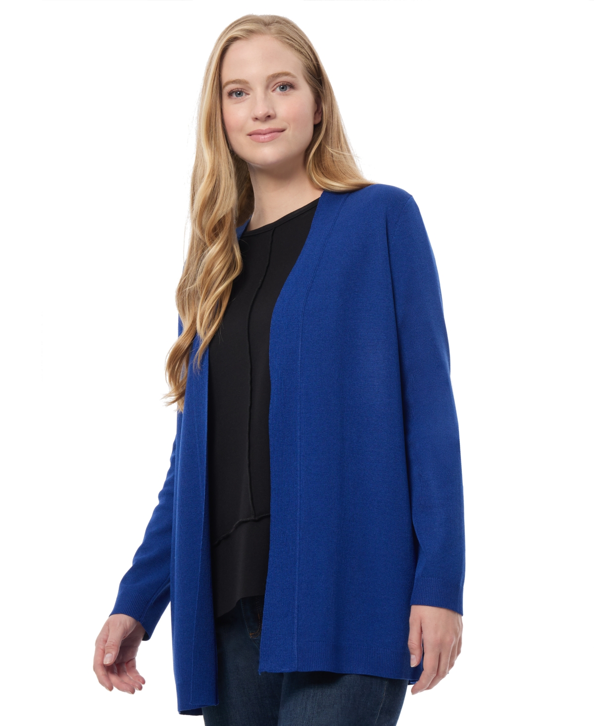 Jones New York Open Front Ribbed Icon Cardigan In Dark Blue