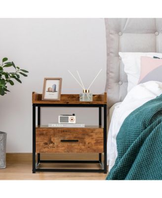 Nightstand Side End Sofa Table w/ Drawer Metal Frame for Living Room Bedroom