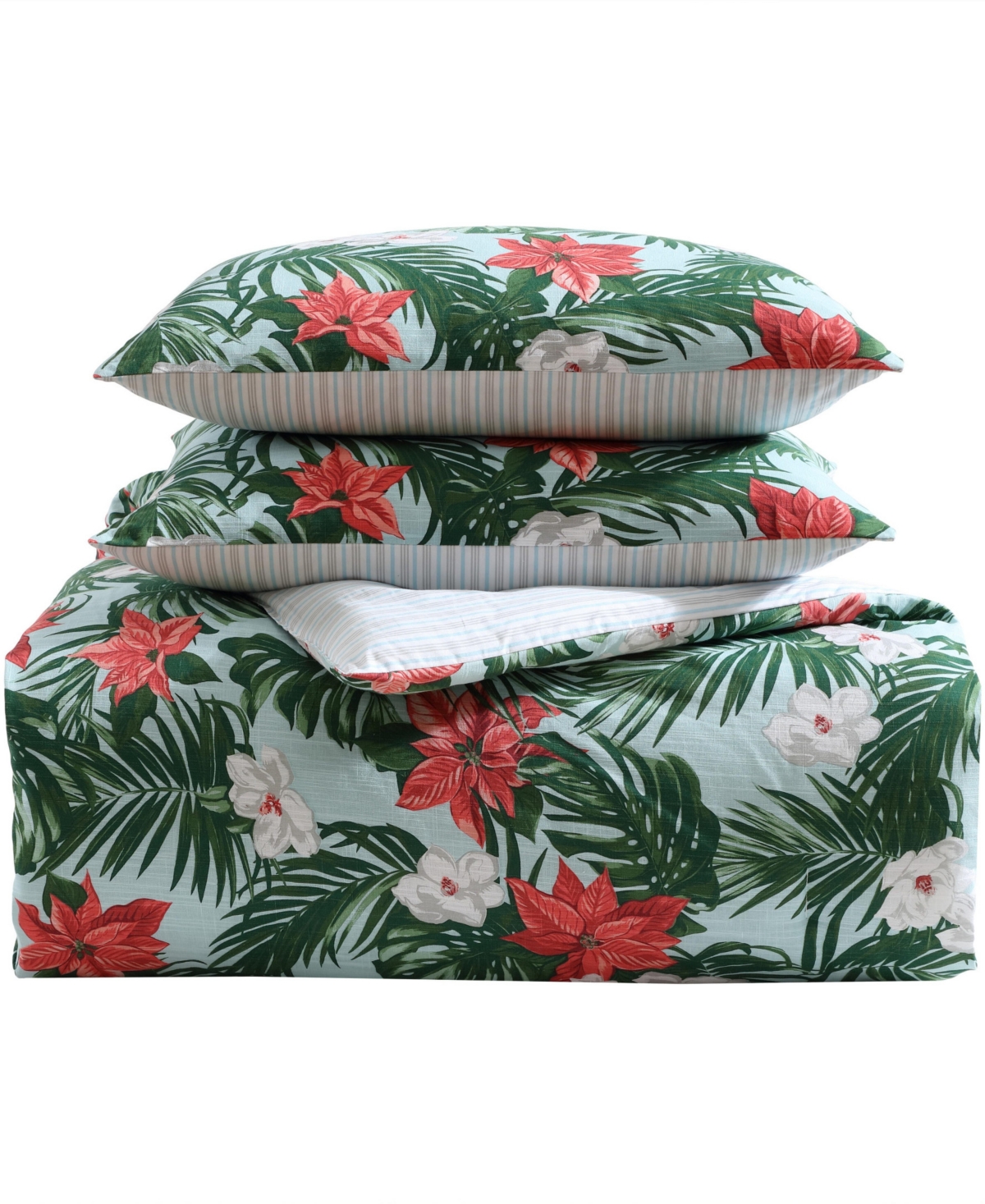 Tommy Bahama Home Festive Palms Reversible 3-pc. Comforter Set, Full/queen In Mid Blue,red,white
