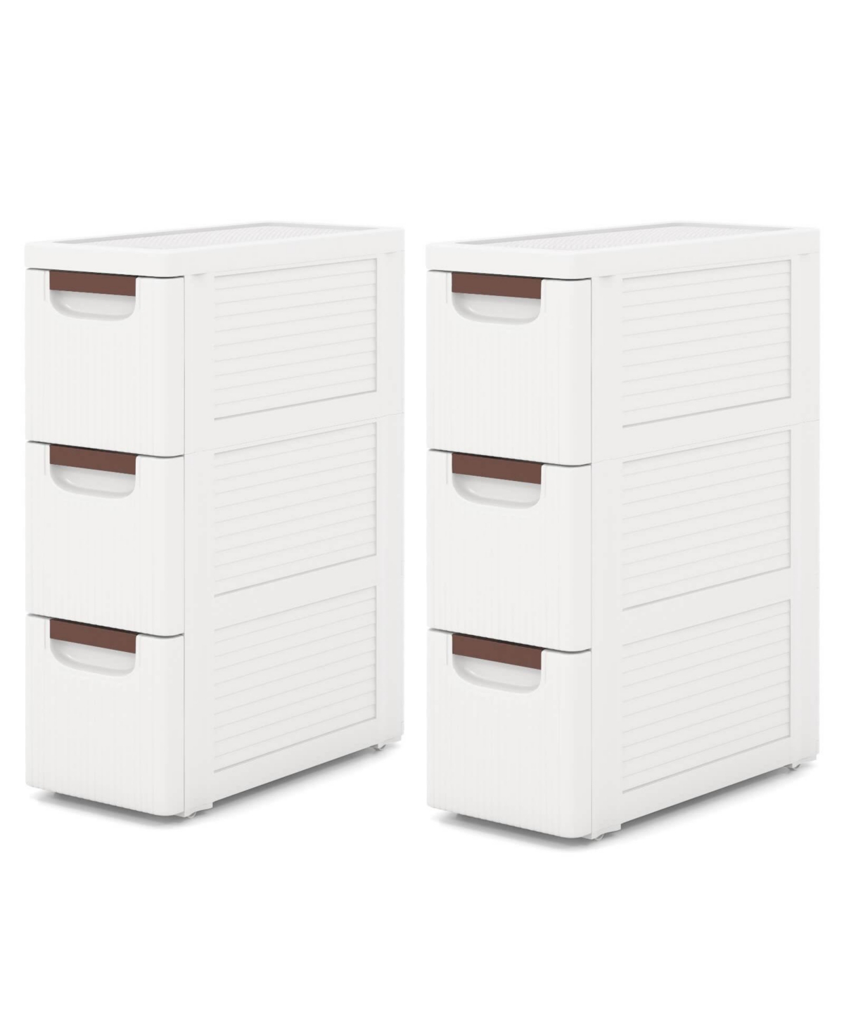 2 Pcs 3-Drawer Narrow Rolling Storage Cabinet with Pull Handles Built-in Wheels - White