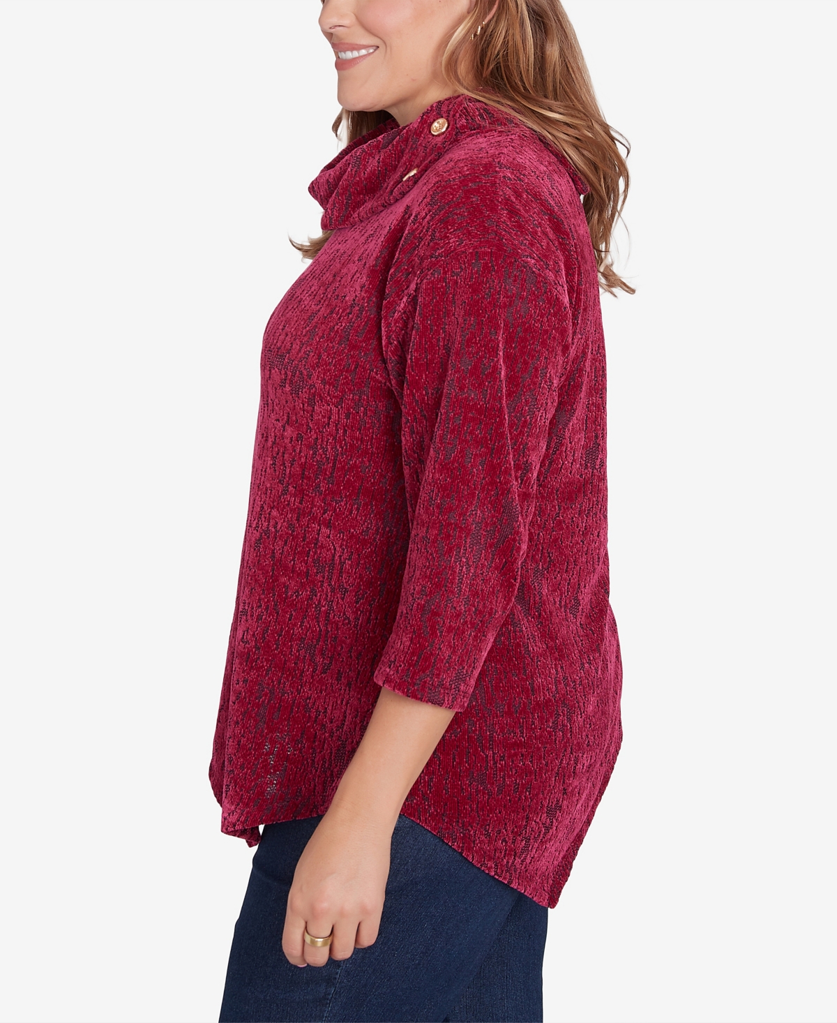 Ruby Rd. Plus Size Split Cowl Neck Chenille Jacquard Knit Top