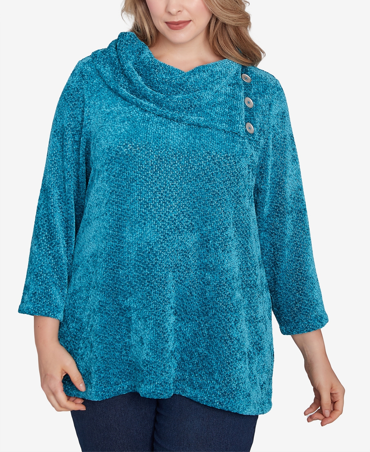 Ruby Rd. Plus Size Split Cowl Neck Chenille Shine Knit Top