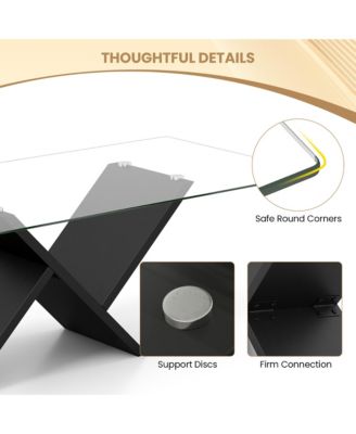 47'' Rectangle Glass Coffee Table w/ Tempered Glass Tabletop & Geometric