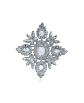 Large Fashion Crystal White Simulated Pearl Queen Crown Brooch Pin