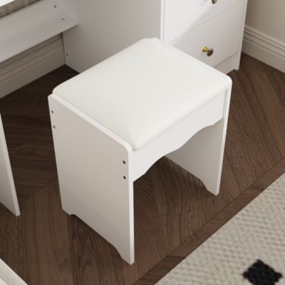 White Wood Makeup Vanity Set Dressing Desk with Glass Top